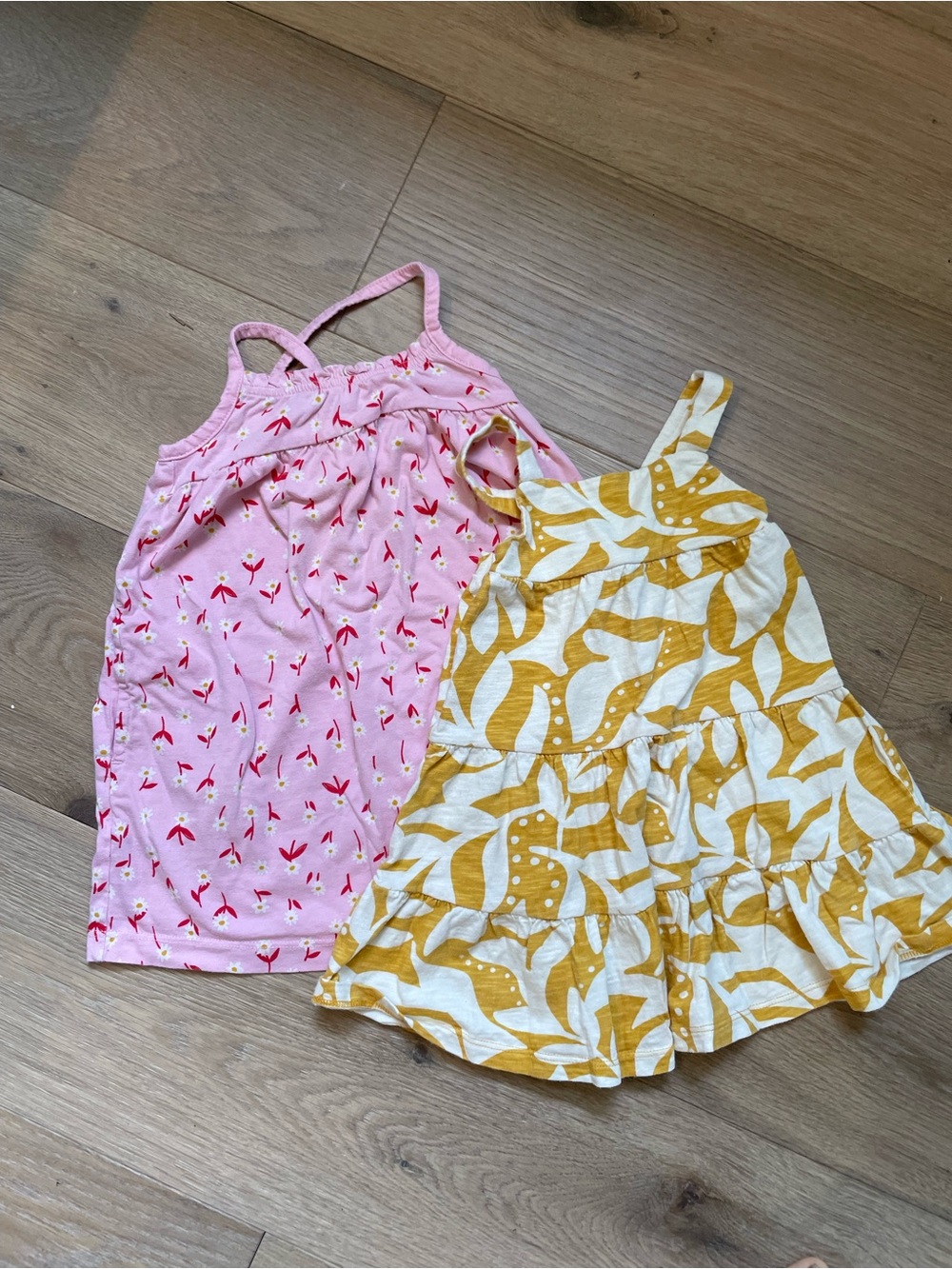 Hanna Andersson Pink Floral Dress and Gap Yellow Leaf Jumper Set